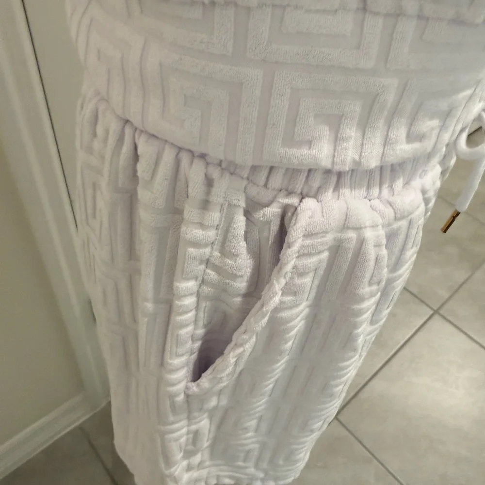 2 piece White Hooded short set with Gold Accents - Picture 4 of 11